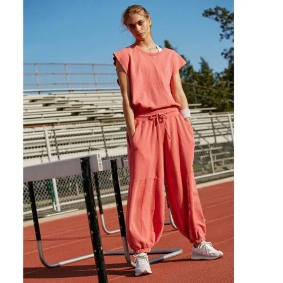 FP Movement by Free People Pants - Free People Movement Throw and Go Onesie Sweatshirt Jumpsuit Salmon Sz L